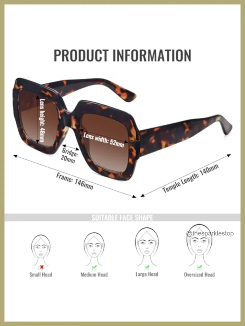 Oversized Square Sunglasses Retro Luxury UV400 Protection